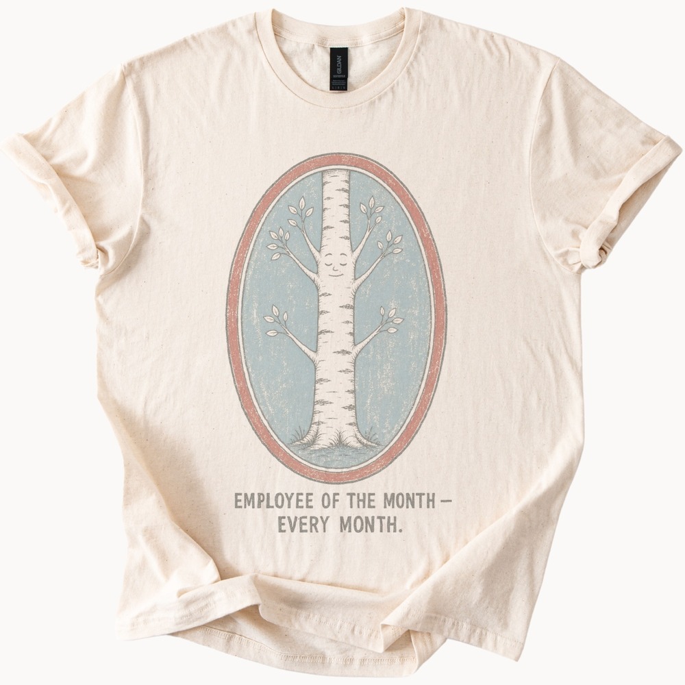 Employee of the Month Tree Face Graphic Tee Vintage Line Art